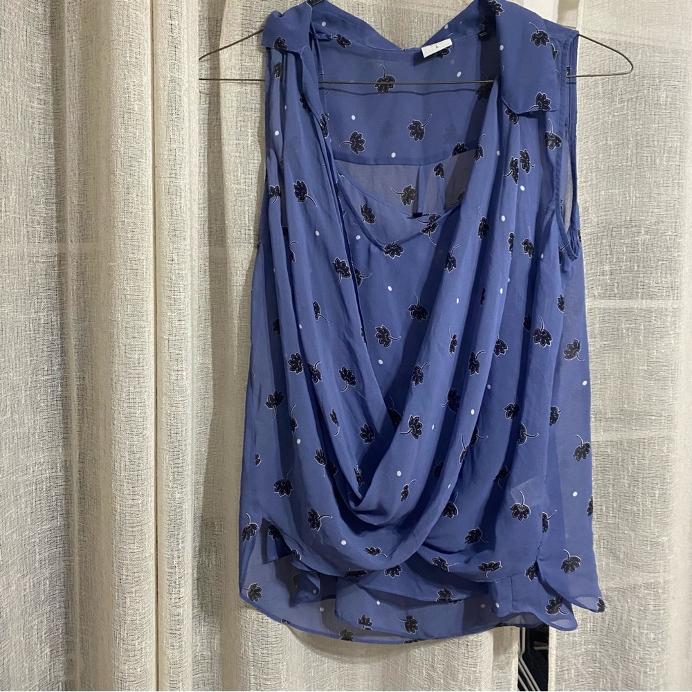 Cabi Floral Purple Crossover Tank Blouse Size Large